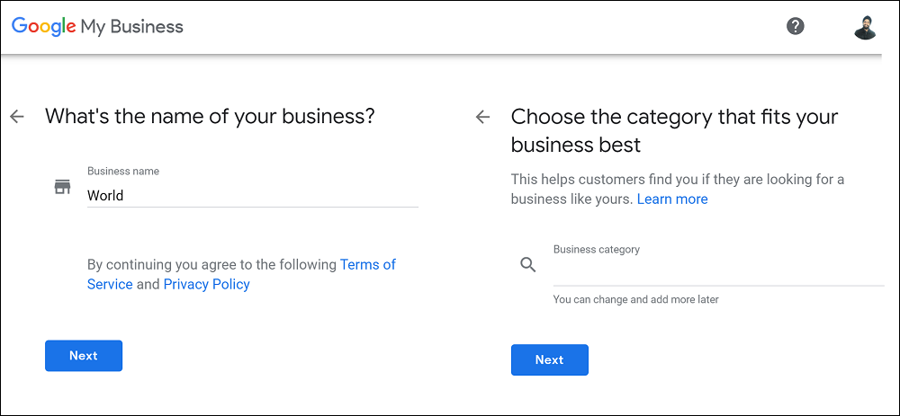 Google My Business Category