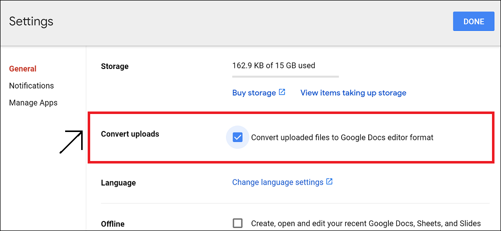 Google Drive Settings