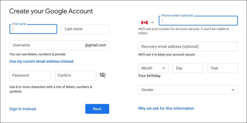 Google Account Information