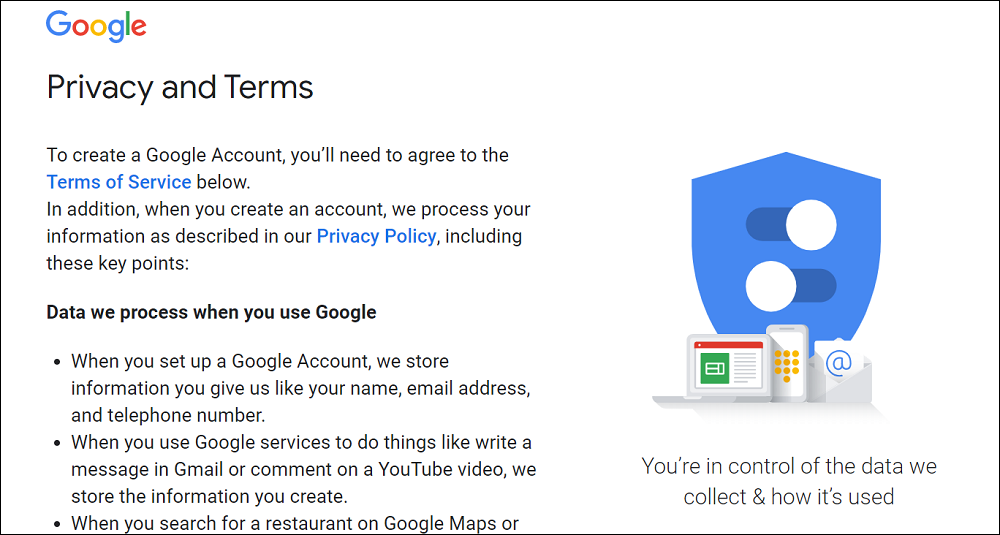 Google Account Privacy and Terms