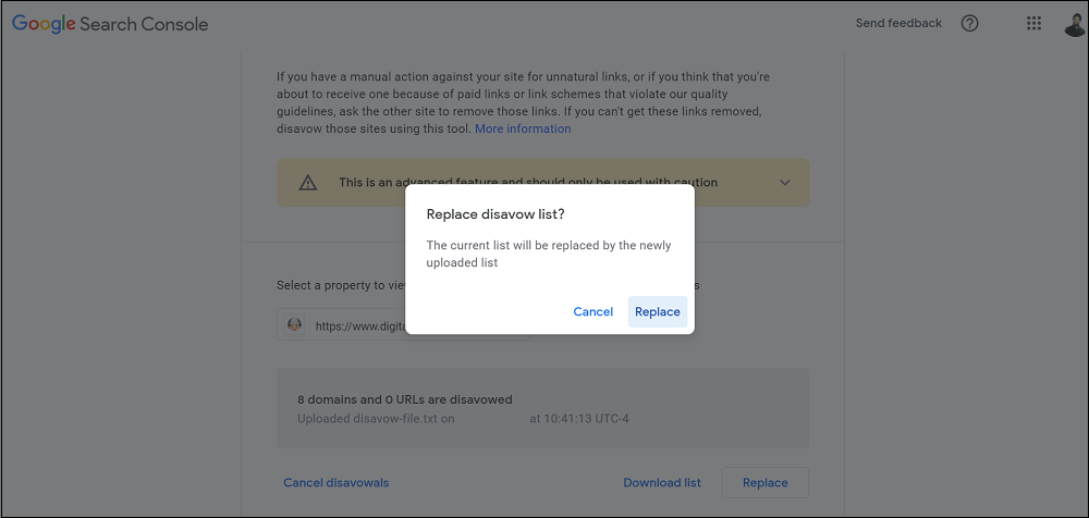 Google Disavow Tool Pop Up