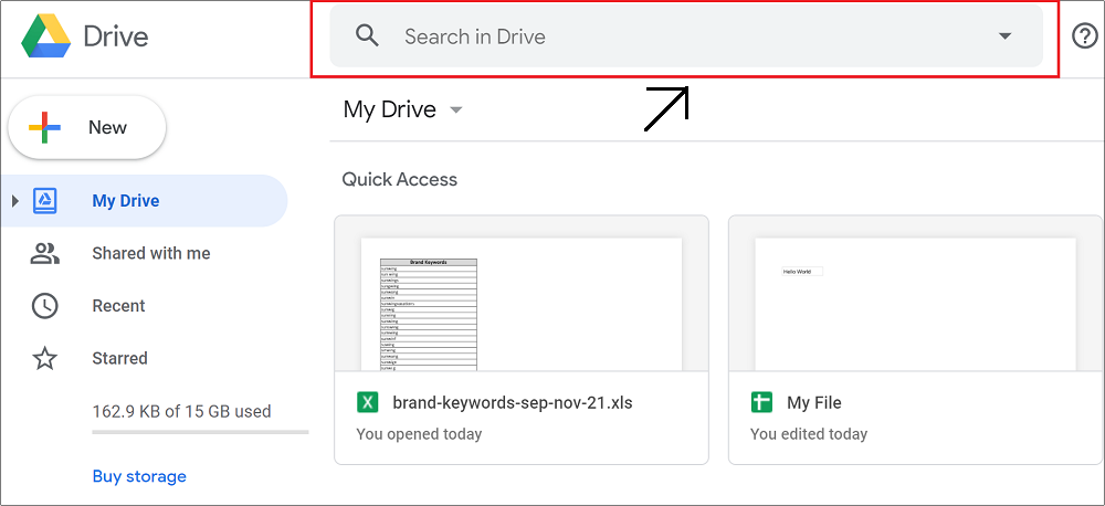Google Drive Search Bar