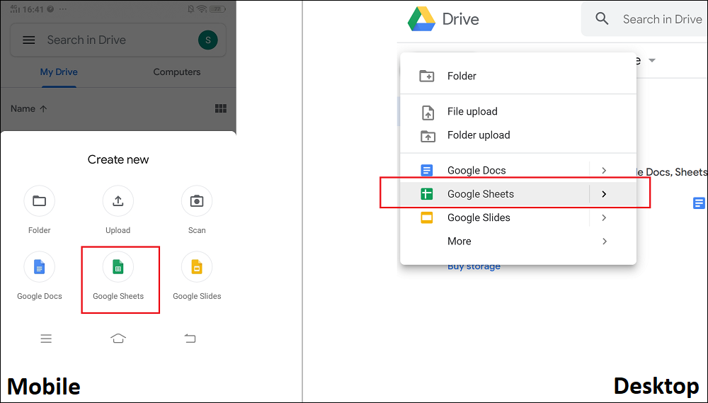 Click Google Sheets