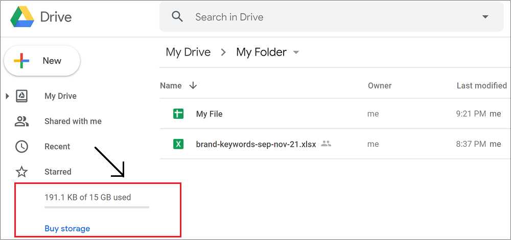 Google Drive Storage Usage