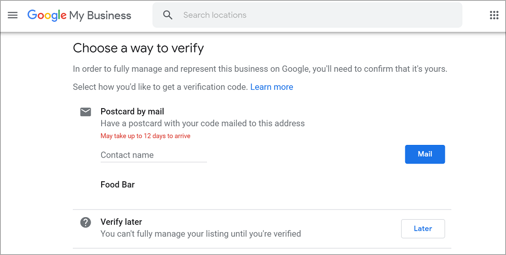 Google My Business Verification