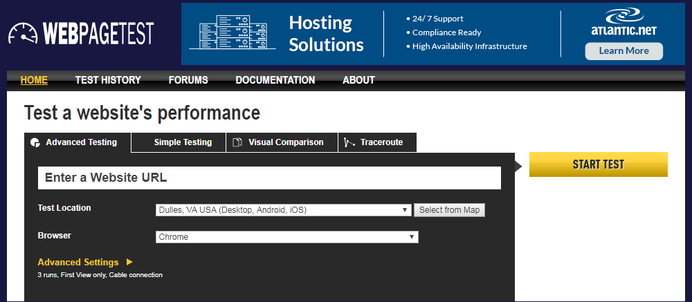 WebPageTest Speed Tool